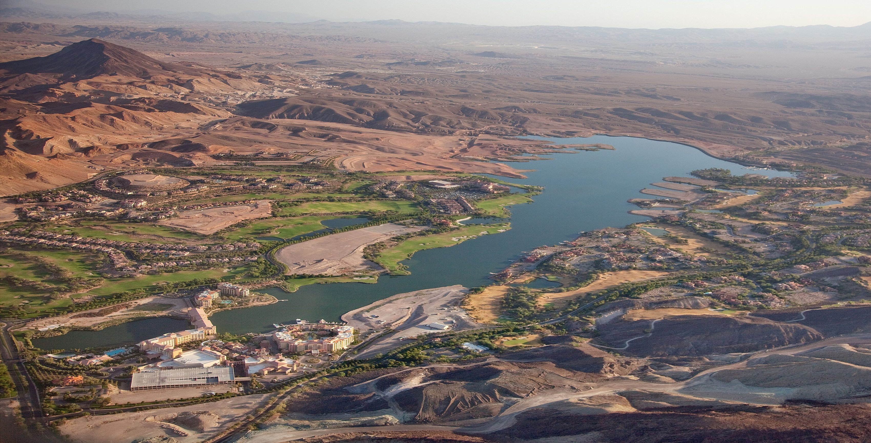 An aerial view of Lake Las Vegas and its resort community.