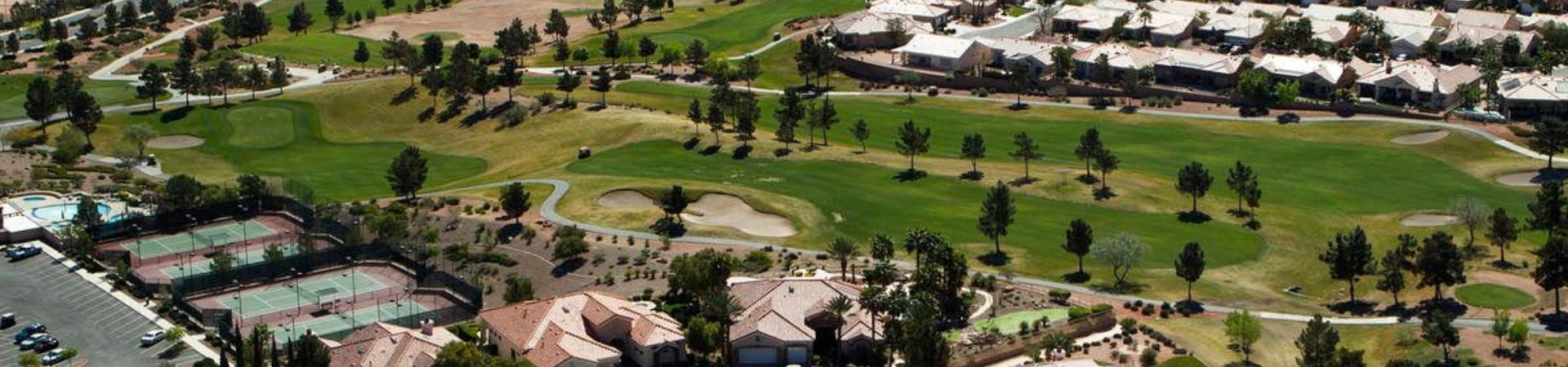 Aerial view of golf fairways and homes in Sun City Summerlin.
